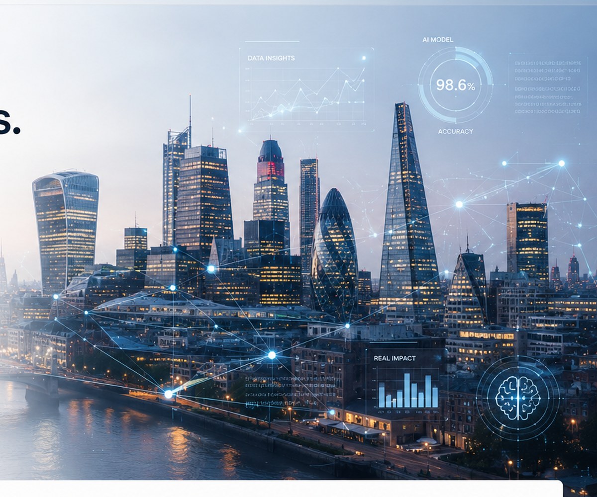 London financial district with subtle AI and data overlays